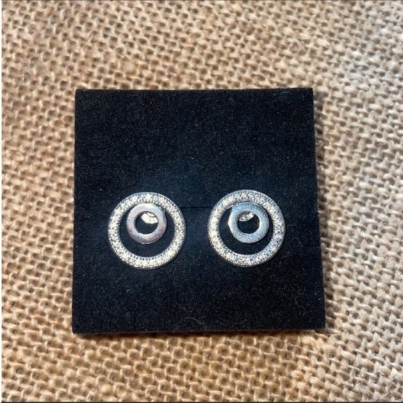 Sterling silver studded earrings double sparkly Bling Circle 925 New Pave stud - Picture 6 of 6